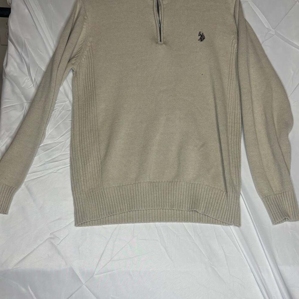 U.S. Polo Assn. Men's Textured 1/4 Zip Pullover Sweater Beige Medium